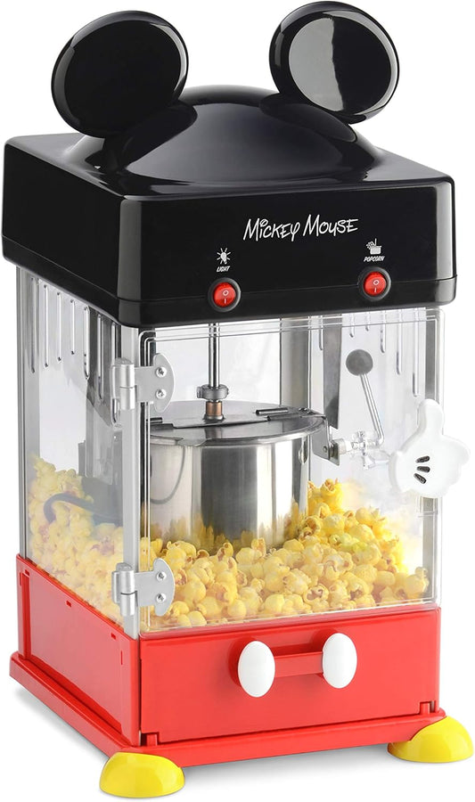 Disney Mickey Mouse Kettle Style Popcorn Popper by Select Brands - Countertop Popcorn Machine for Home - Kitchen Appliance for Kettle Style Popcorn - Electric Popcorn Maker with Serving Cups