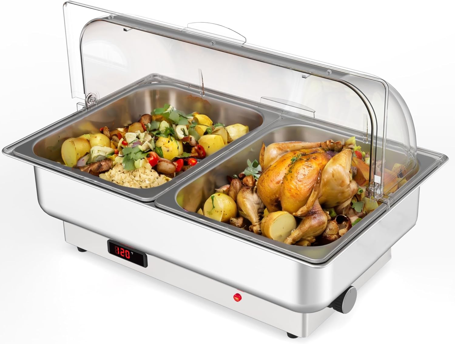 Chafing Dish Electric Buffet Set,2 x 4.5 QT Half-Size Stainless Steel Food Servers and Warmers with Temperature Control For Wedding and Parties