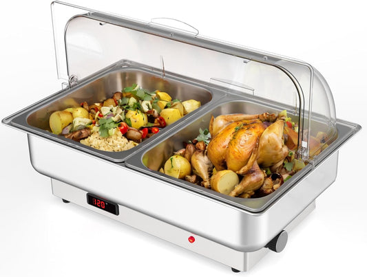Chafing Dish Electric Buffet Set,2 x 4.5 QT Half-Size Stainless Steel Food Servers and Warmers with Temperature Control For Wedding and Parties