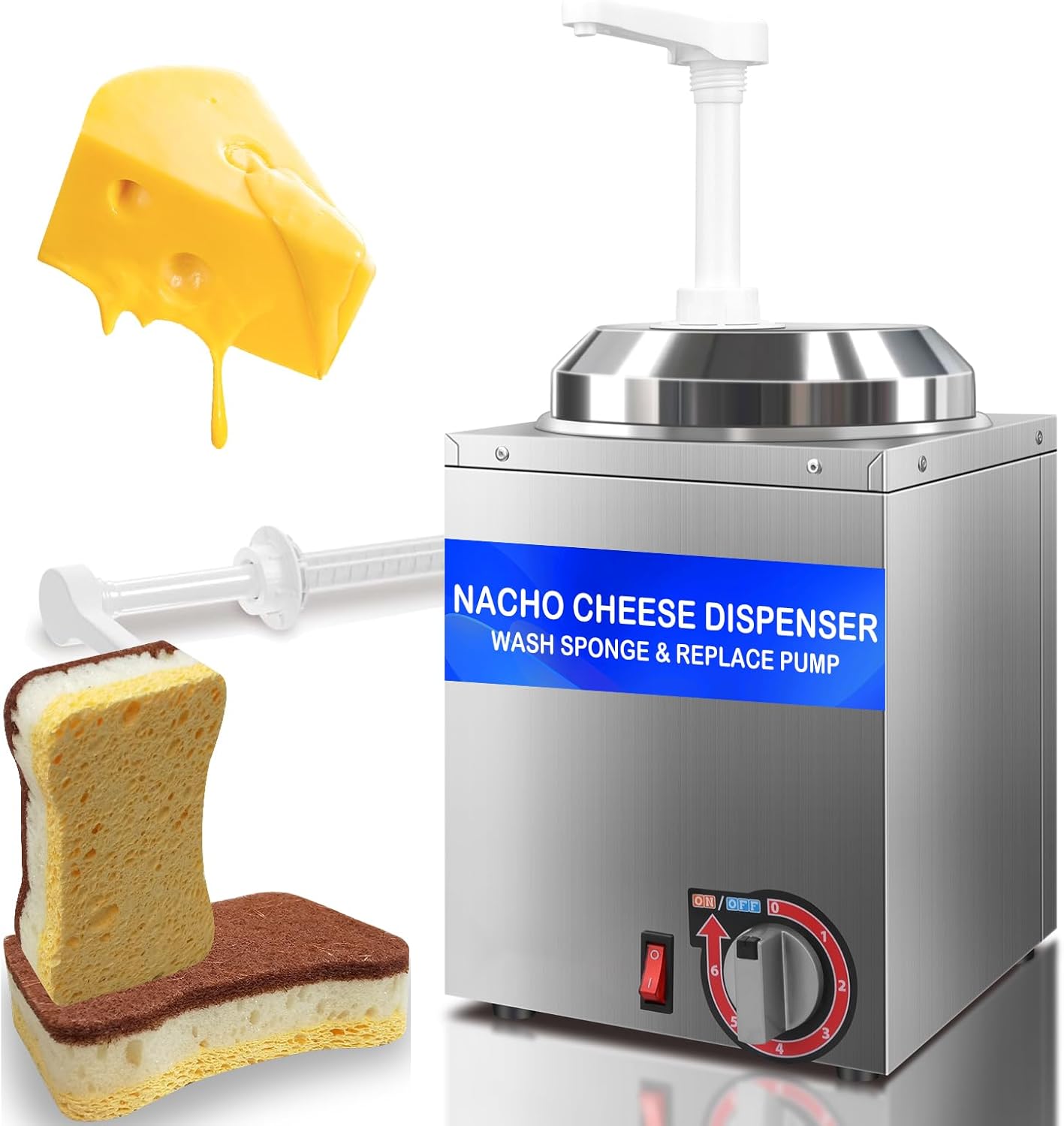 Cheese Warmer Dispenser with Pump,Nacho Cheese Warmer with 2.8Qt Capacity,Electric Hot Fudge Dispenser Caramel Butter Sauce Warmer 400W,86-194 F Temp Adjustable for Salad Jam Seasoning Sauce