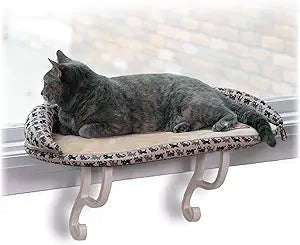 K&H Pet Products Bolster Kitty Sill Cat Window Perch Bed for Large Cats, Orthopedic Window Hammock Holds 40 lbs, Washable Cover, Indoor Windowsill Furniture Bed Seat - Tan/Kitty Unheated 14 X 24in