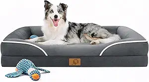 Homemate Dog Bed Large Sized Dog: 42x30 inch Orthopedic Large Dogs Bed XL Outdoor Pet Cat Bed Sofa Supplies with Toy Dogs Crate Pad Couch with Removable Washable Cover & Non-Slip Botton Dark Grey