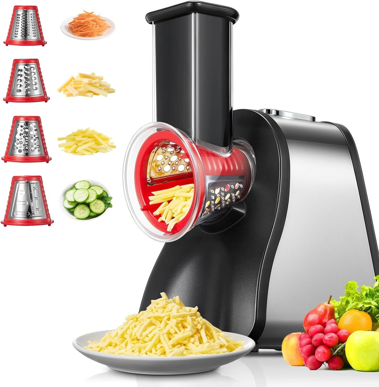 Electric Cheese Grater Salad Maker, Cheese Shredder for Home Kitchen Use, One-Touch Control Electric Slicer Shredder Ideal for Vegetables, Cheeses and Nuts