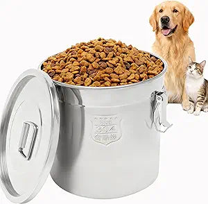 Stainless Steel Dog Food Storage Containers with Airtight Lid and Locking Clamp, Fits up to 20 Lbs, Large Metal Dog Food Bin, Pet Food Storage Container for Dogs, Cats & Birds, Keep Fresh