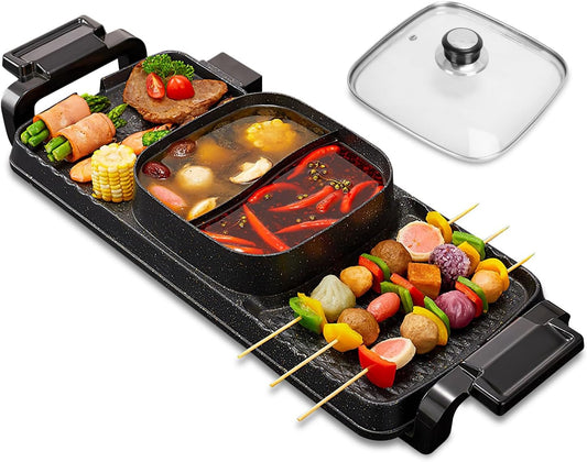 2 in 1 Hot Pot with Grill, Electric Hot Pot 2 in 1 Hot Pot BBQ Grill, Removable Hotpot Pot 2800W /Large Capacity Power Separate Temperature Control, Electric Grill for 2-10 People