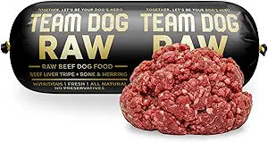 Team Dog Raw Frozen Dog Food | 65% Beef Muscle, Organ Meats, Herring & Green Tripe for Dogs | All Natural Grain Free Dog Food for Optimal Health, Digestion & Coat | 16 x 1lb Rolls