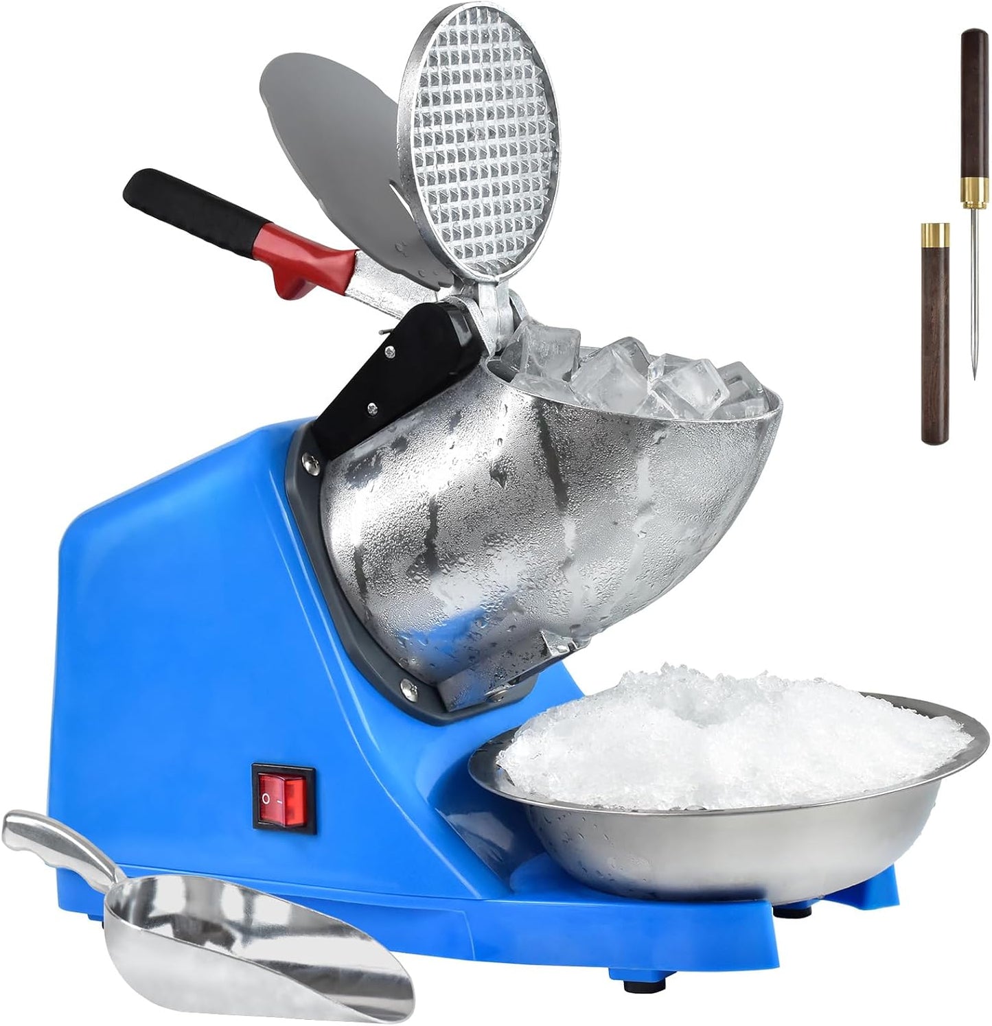 Electric Shaved Ice Machine,with Ice Pick and Scoop,3 Blades of Electric Snow Cone Machine(300W 2200r\/min),Splash Proof Ice Shaver Machine,Ice Crusher Machine for Home Commercial Use (Blue)