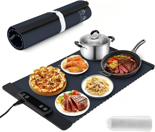 Sakerplus Food Warming Mat - Electric Heating Tray for Countertops with 3 Temperature Settings & Child Safety Lock, Portable Foldable Food Warmer for Parties, Buffets, and Daily Kitchen Use (Black)