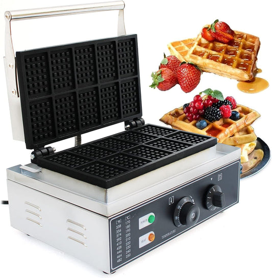 Commercial Electric Waffle Maker Machine, 10Pcs Nonstick Waffle Baker, 1500W Stainless Steel Belgian Waffle Iron for Waffles, Paninis, Hash Browns