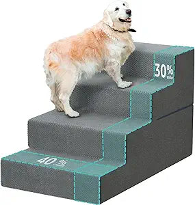 YENING Large Dog Stairs for High Beds - 24 Inches Tall Extra Wide Pet Steps for Large Dogs to Get on Bed 4 Deep Step for Couch