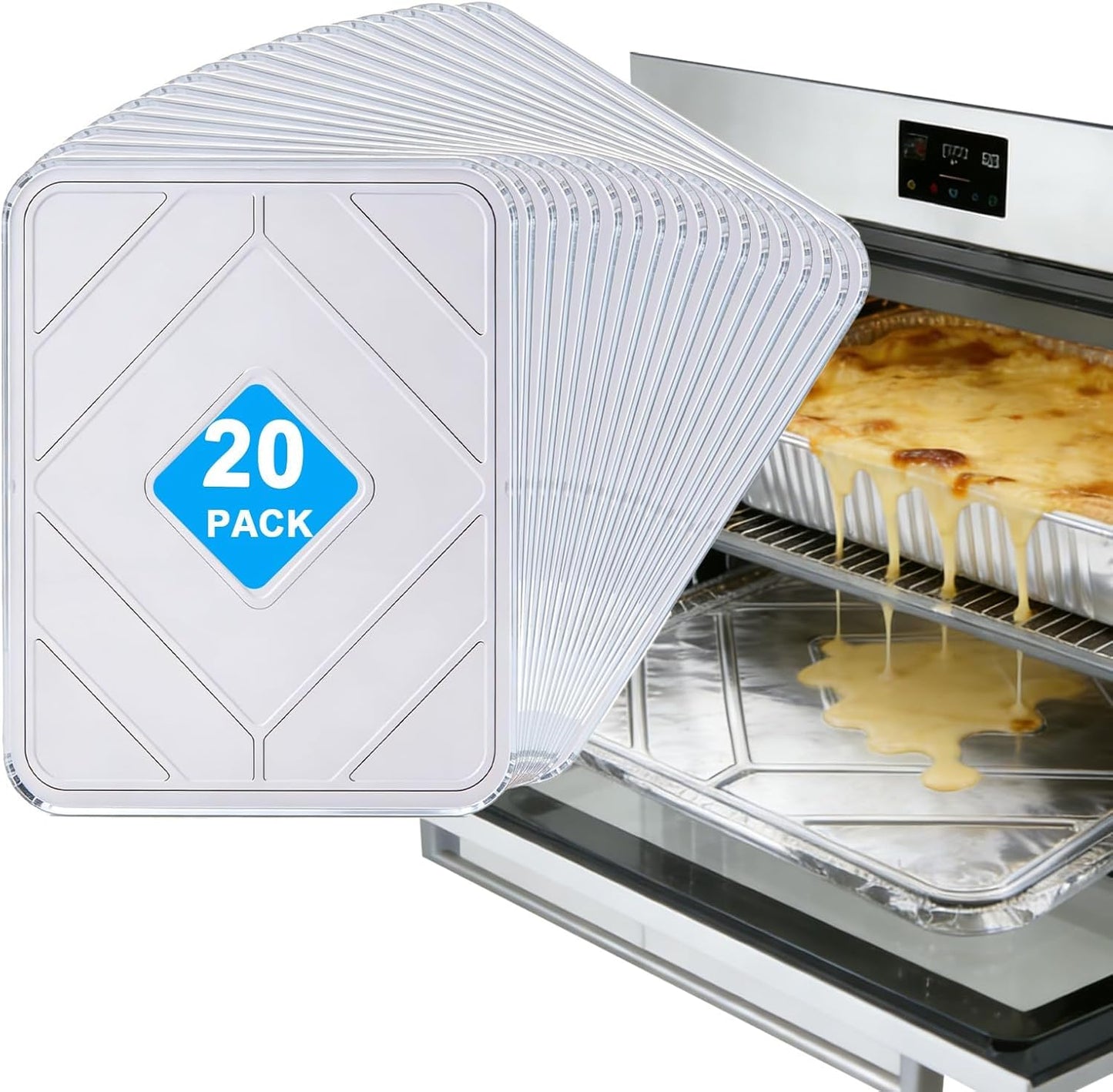 Replace Parts 20-Pack Disposable Foil Oven Liners for Electric and Gas Oven Bottom, Keep Oven Clean, Reusable Aluminum Foil Drip Pan Trays for Cooking, Baking, Roasting, Grilling, 18.5” x 15.5”