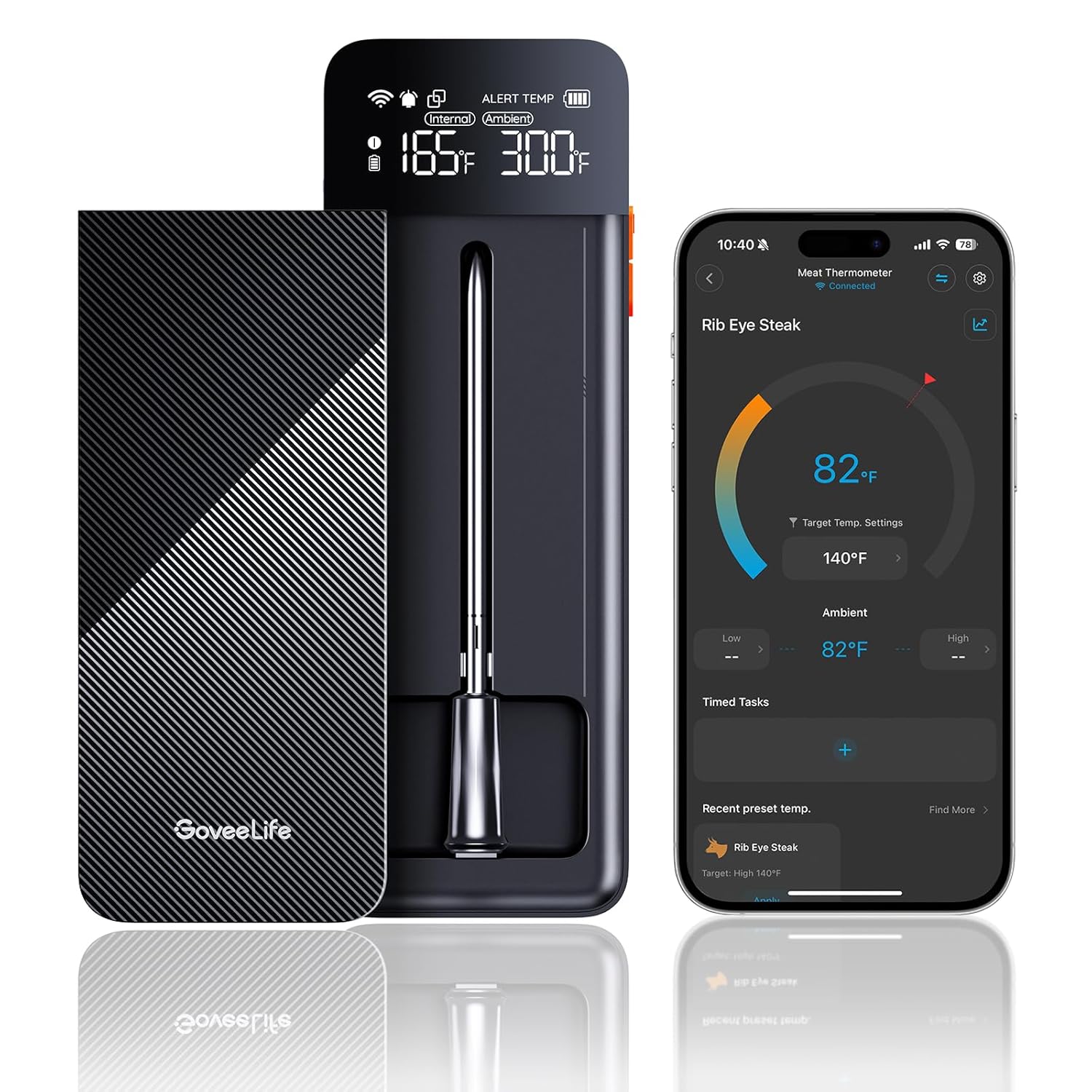 GoveeLife Bluetooth Wireless Meat Thermometer with Digital Standalone LCD Base | WiFi Unlimited Range | ±1.8℉ Accuracy | Food Grade Internal Ambient Sensor Probes for Kitchen, BBQ, Grill, Oven, Smoker