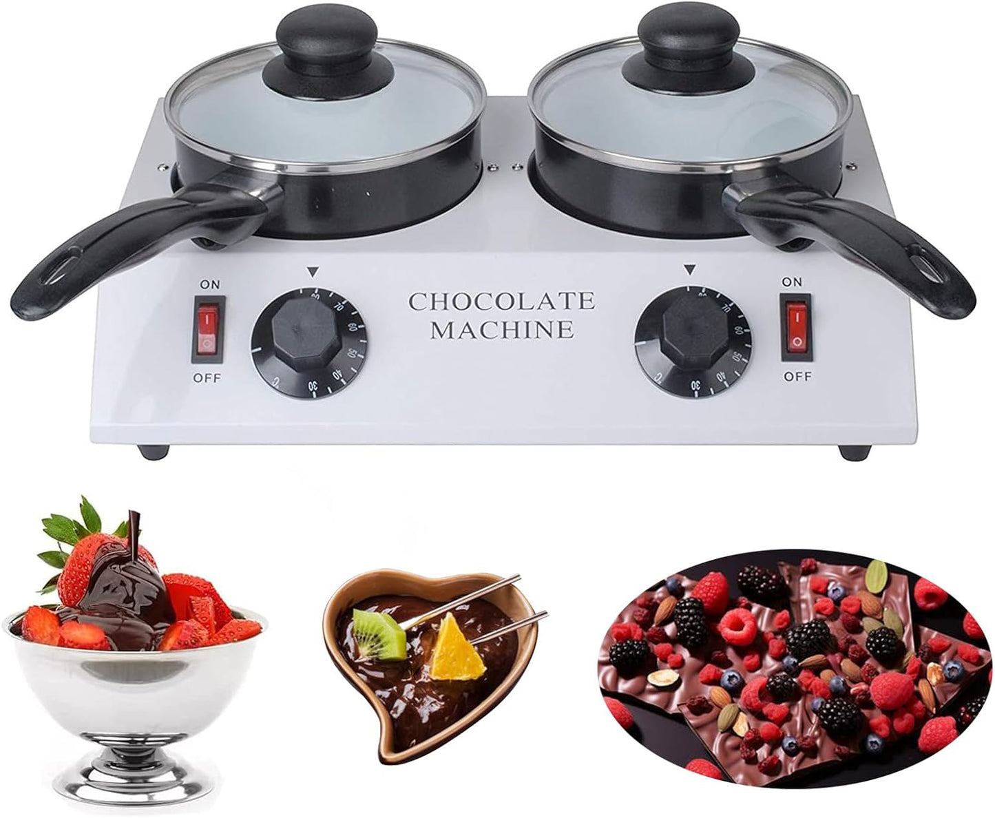 INTSUPERMAI Chocolate Melting Pot Chocolate Candy Melting Warming Fondue Machine Chocolate Melter 110V 60HZ Electric Heated for Chocolate, Candy, Butter, Cheese, Caramel-2 Pot