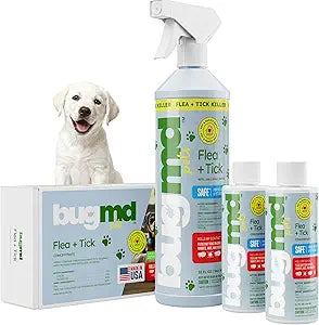 BugMD Flea and Tick Concentrate (3.7 oz, 2 Pack) â€“ Essential Oil Formula for Dogs, Controls Fleas, Ticks & Mites, Safe for Pet Beds, Kennels & Home Use