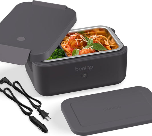 Bentgo Heat - Electric Lunch Box - Portable Food Warmer for Adults, Heated Lunch Box for Work, Travel, School & On the Go, Plug Into Wall or Car, Ideal for Ages 14+, 12V\/24V & 120V Cords (Obsidian)