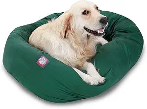 Majestic Pet 40 Inch Bagel Calming Dog Bed Washable â€“ Cozy Soft Round Pet Bed with Spine Support for Dogs to Rest their Head - Fluffy Donut Puppy Bed 40x29x9 (Inch) - Large â€“ Green