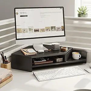 Kunovo Corner Monitor Stand with Double Storage Space, Ergonomic Triangle Desktop Corner Shelf, Save Space Desk Organizer Shelf for Office/Home (Color : Black)