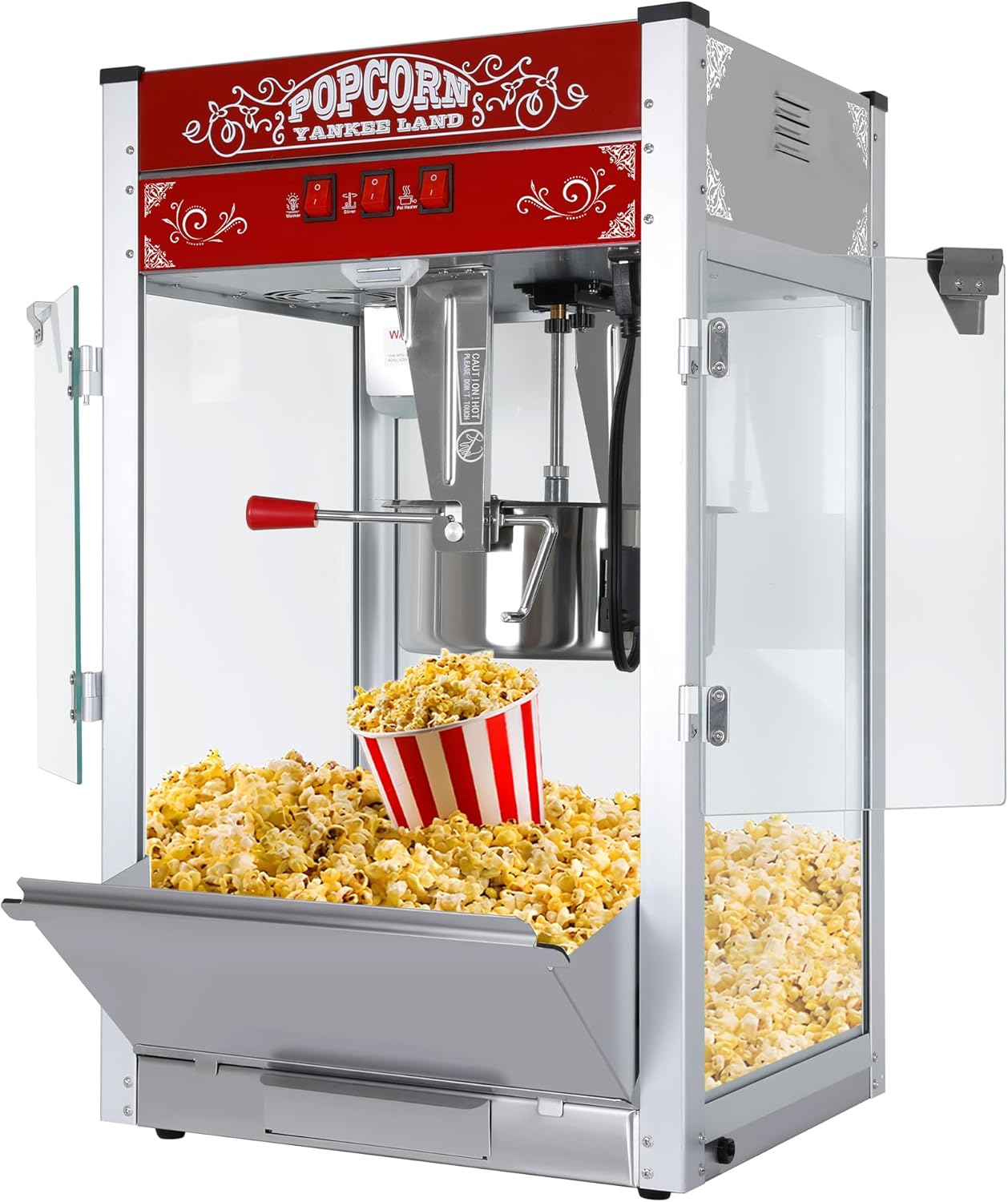 KWOJU 20 Ounce Popcorn Machine, Bar Style Popcorn Machine Popcorn Maker 600W Electric Popper for Home Theater Parties, and Events (Red, 20 oz)