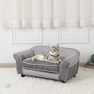 Getifun Small Dog Sofa Bed, Velvet Cat Bed Couch,Pet Sofa with Washable Cushion & Plastic Legs (29 x 16 x 12.7 inches (Gray)