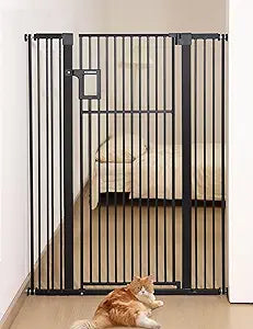 No Pawblems 55" Extra Tall Pet Gate for Cat, 29-43" Auto Close Cat Gate for Doorways/Stairs/Hallways, NO Drilling Pressure Mounted Tall Dog Gate Indoor, 1.37" Pet-Safe Gap, Black