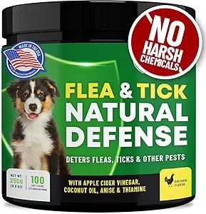 Flea and Tick Chewable Pills - No Harsh Chemicals - 100 Chicken Flavored Treats - Guardian's Choice Pets Brand - Tasty Chews Flea Pills Dogs Love