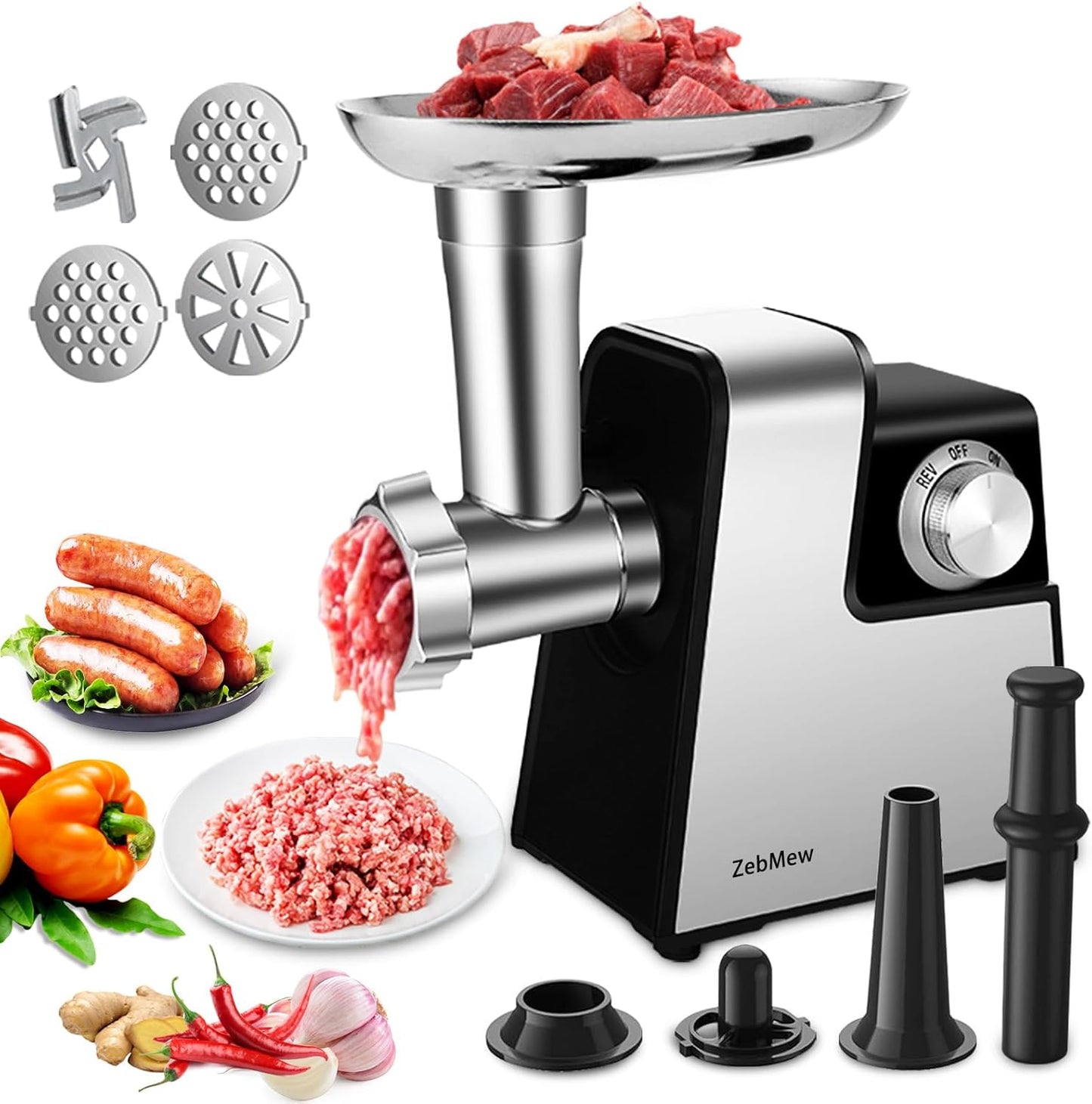 Electric Meat Grinder, 350W(2800W Max) Power Food Grinder with Sausage Stuffer Tubes, Dumpling Maker, and Kubbe Kit, Small Meat Grinder for Home Use ，for Ground Beef, Deer, Chicken, and More