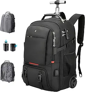 Travel Vacuum Backpack with Wheels for Women Men, 50L Rolling Vacpack Backpack with Vacuum System, Laptop Compartment, TSA Lock, Dry-Wet Pocket Luggage suitcase, Air Travel, Weekend Trips