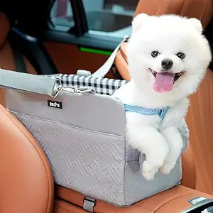 Console Dog Car Seat for Small Dogs Cats Up to 15lbs, Anti-Collapse Pet Armrest Booster Seat with Soft Pillow,Non-Slip Seat Rails Hooks & Safety Belt, Portable Car Accessories for Pets Travel