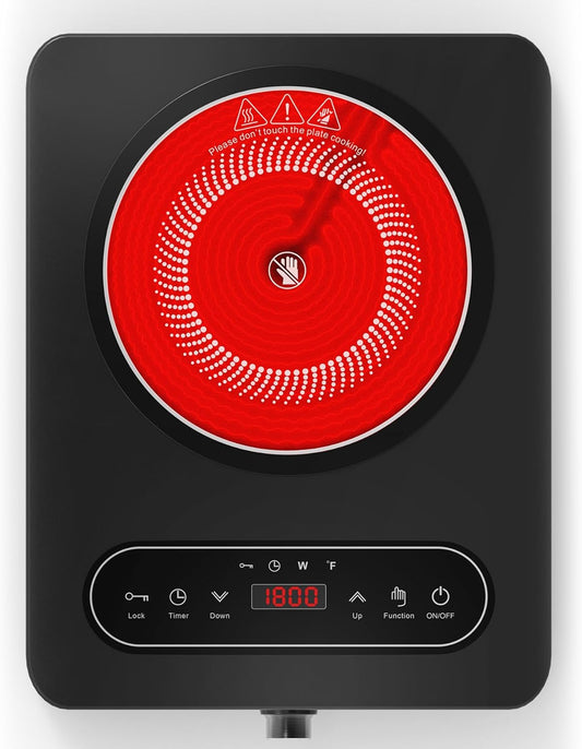 VBGK Single Burner Electric Cooktop, 110V 1800W Electric Cooktop with LED Touch Controls and Knob Controls, 10 Power Levels, 4-Hour Timer, Safety Lock, Single Burner Overheat Protection