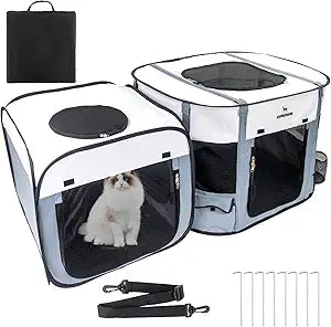 Cat Playpen with Separate Areas, Pet Playpen Indoor House for Small Dog, 2-in-1 Waterproof Dog Crate Furniture Tent Cage Outdoor, Large Portable Pop Up Cat Enclosure Kennel for Puppy/Kitten