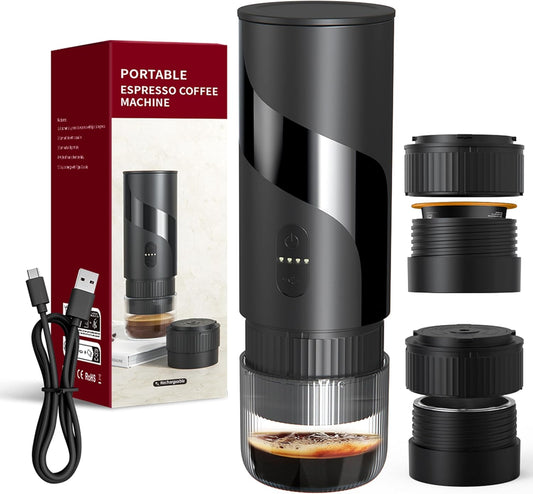 Portable Coffee Machine，Rechargeable Cafetière Portable de Voyage with USB-C, 20bar, Electric Coffee Maker for Camping & Travel, 3-in-1 Car Coffee Maker, Compatible with Coffee Grounds&Capsules