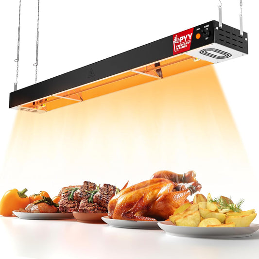 PPY 42 Inch Food Heat Lamp Strip - Commercial Food Heating Warmer Hanging, Warming Lights for French Fries Warmer, Stainless Steel Electric Strip Heater, Food Service Cafeteria, Restaurant, Black
