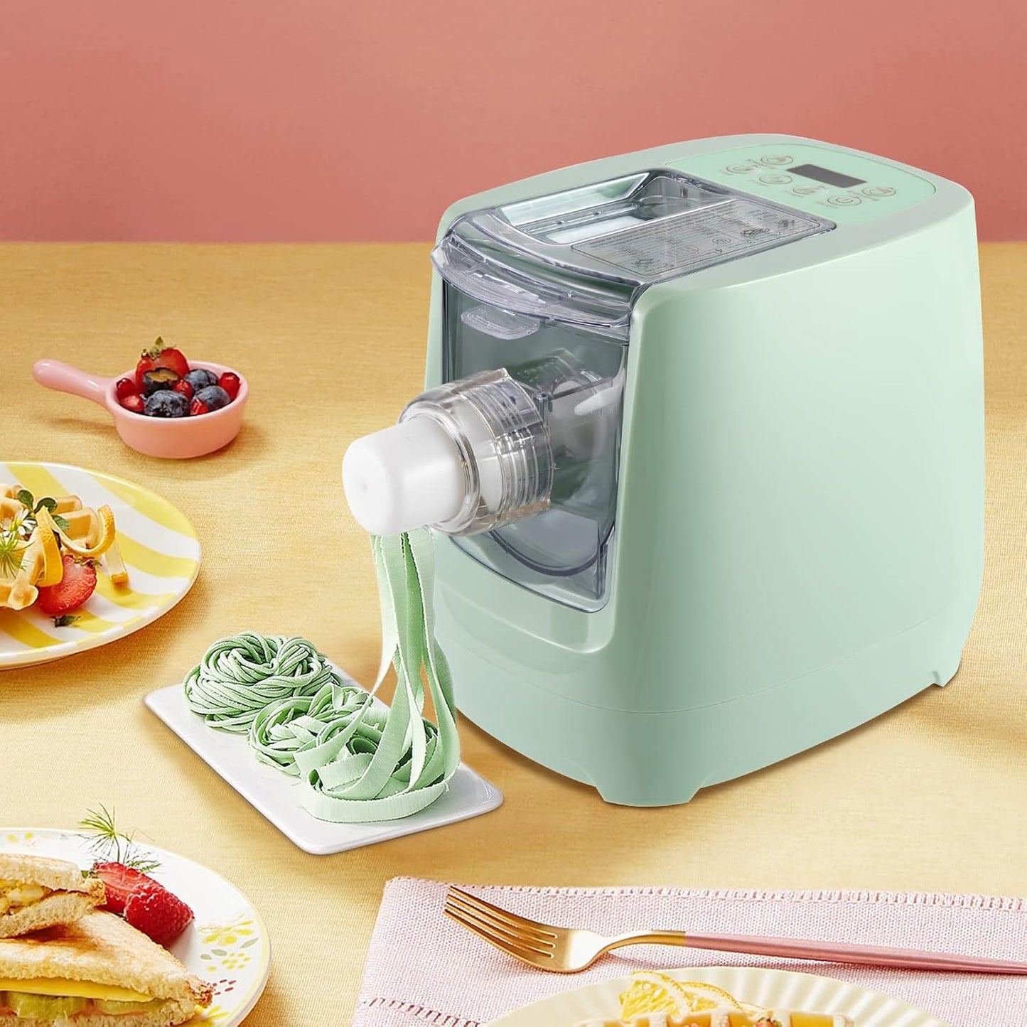 Automatic Pasta Maker Electric Pasta Maker Machine, 600g Flour Capacity Noodle Maker Machine with 12 Pasta Shapes to Choose for Home Kitchen Use (Green)