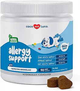 Allergy Support for Dogs - with Vitamin C, Omega 3 and Colostrum - Itch Relief, Allergy Relief for Dogs, Skin Soother - with Probiotics for Immune System Health (Soft Chews)