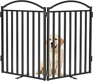 Malier Metal Freestanding Dog Gates, 32'' Height Outdoor Indoor Dog Fences, 48'' Extra Wide Pet Gate, Foldable Puppy Free Standind Tall Pet Gate for Stairs, Hallways, Doorways, Yard (Black 2 Panels)