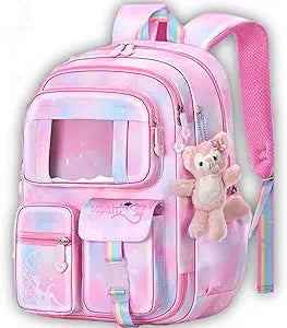 Kawaii Backpack with Cute Accessories 15.6 Inch Laptop Anti-Theft Travel Aesthetic New Semester Gifts With Pendant Bag (pink,Large(30 Liter))
