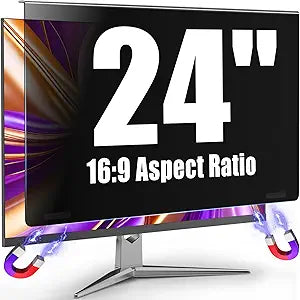 Magnetic Monitor Privacy Screen Filter 24 Inch for Computer PC 16:9 Aspect Ratio, Hanging Anti Glare Blue Light Shield for Eyes Protection, Removable Blackout Anti Spy Security Private Protector