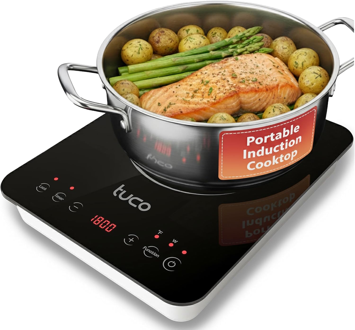 TUCO Portable Induction Cooktop Burner Hot Plate Electric Stove with Shatter-Proof Ceramic Glass, LCD Sensor Touch, ETL Certified, 20 Cooking Modes, 1800 Watts