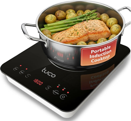 TUCO Portable Induction Cooktop Burner Hot Plate Electric Stove with Shatter-Proof Ceramic Glass, LCD Sensor Touch, ETL Certified, 20 Cooking Modes, 1800 Watts