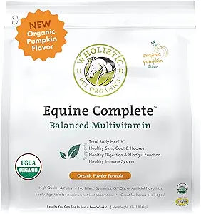 Wholistic Pet Organics Equine Complete: Horse Multivitamin for Total Body Health - Horse Supplement with Vitamins, Minerals, Prebiotics, Probiotics - Organic Pumpkin Flavor - 4 Lb