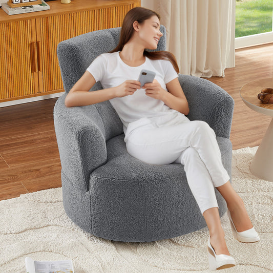 ModernLuxe 360Ã‚Â¬Ã¢Ë†Å¾ Swivel Chair Upholstered Accent Barrel Chair Swivel Round Sofa Chair with Adjustable Headrest for Living Room Bedroom Office and Hotel Grey