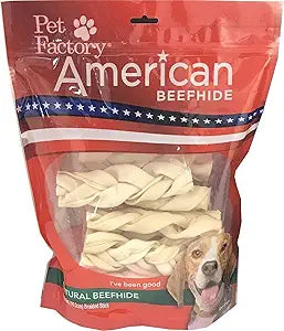Pet Factory American Beefhide 6" Braided Sticks Dog Chew Treats - Natural Flavor, 14 Count/1 Pack