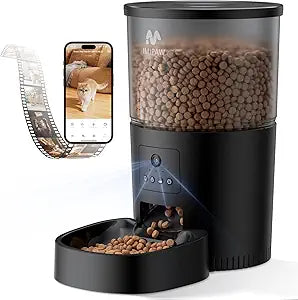 IMIPAW Automatic Cat Feeder with Camera - AI Pet Recognition & Recording, Night Vision, 5G WiFi APP Remote Control, Two-Way Audio & Desiccant Bag, Timed Programmable Food Dispenser for Small Pets