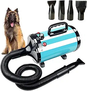 High Velocity Professional Dog Grooming Dryer,Adjustable Temperature and Speed Hair Dryer for Pets with 4 Nozzles