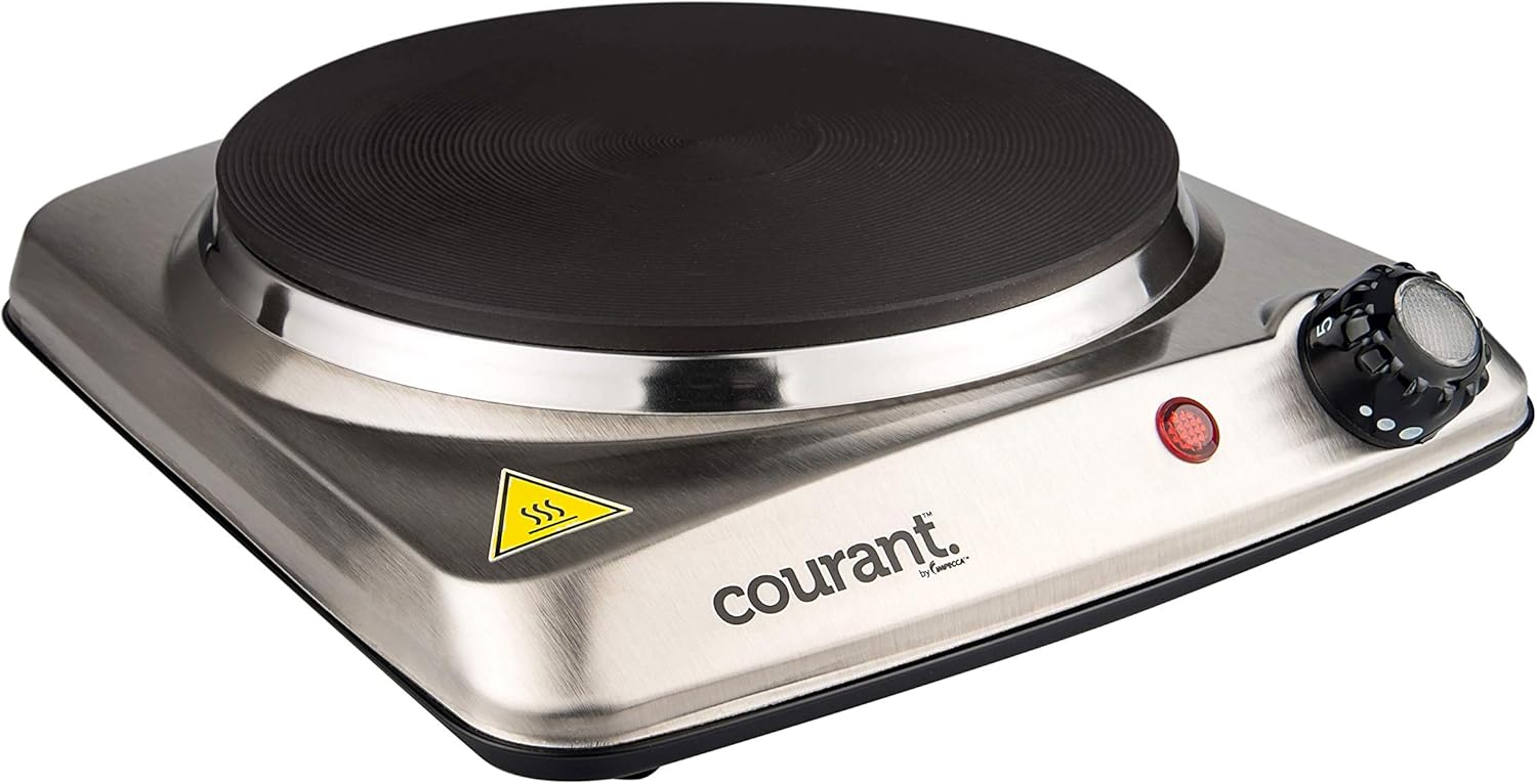 Courant Electric Hotplate, Countertop Burner, Single Buffet Electric 1000W Portable Cooktop, stainless Steel