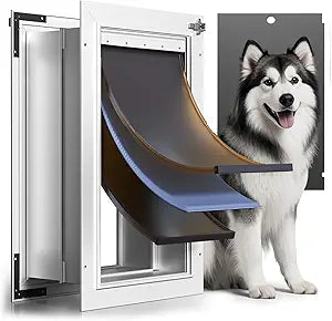 3-Flap Insulated Aluminum Dog Door for Walls, Heavy-Duty Telescoping Pet Door with Dual Security Locks & Magnetic Flaps, Closing Panel, Large, Pets Up to 110 LB