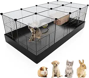 20 Panels Small Animal Playpen with Removable Top Cover & Waterproof Mat - Durable Metal Wire Yard Fence for Guinea Pigs, Rabbits, Kittens, Puppies, Hamsters - Indoor & Outdoor Pet Cage with Roof