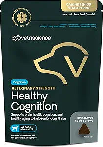 VetriScience Veterinary Strength Healthy Cognition Chews - Senior Wellness Supplement for Dogs - Supports Cognition, Immune Function & Metabolism - 60 Count