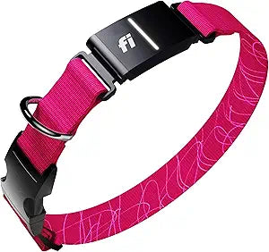 New Fi Series 3+ Smart Dog Tracker Collar [12 Month Membership Included] GPS Tracker for Dogs with Health & Behavior Monitoring, Escape Alerts, Waterproof, LED, Apple Watch Compatible (Pink, Large)