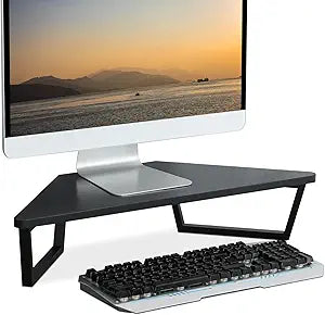 TEAMIX 26 inch Triangle Monitor Stand Riser, Desktop Corner Shelf with Metal Leg Wood Computer Stand with Storage Laptop Riser Office Organization